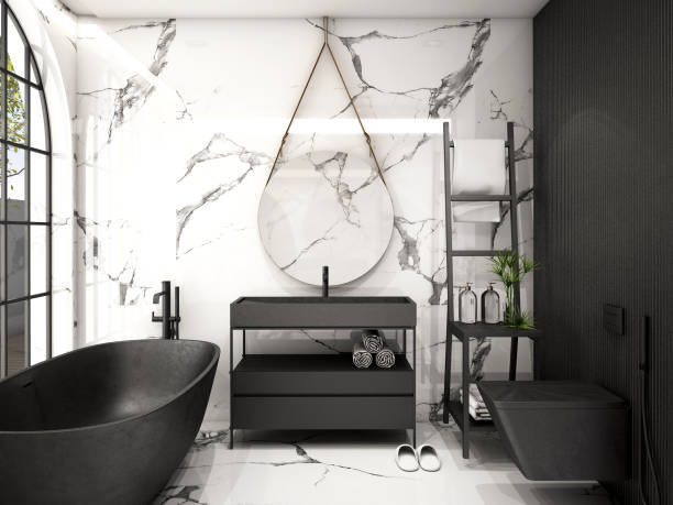 Modern Bathroom Interior design,trend design 2019 ,3d rendering ,3d illustration