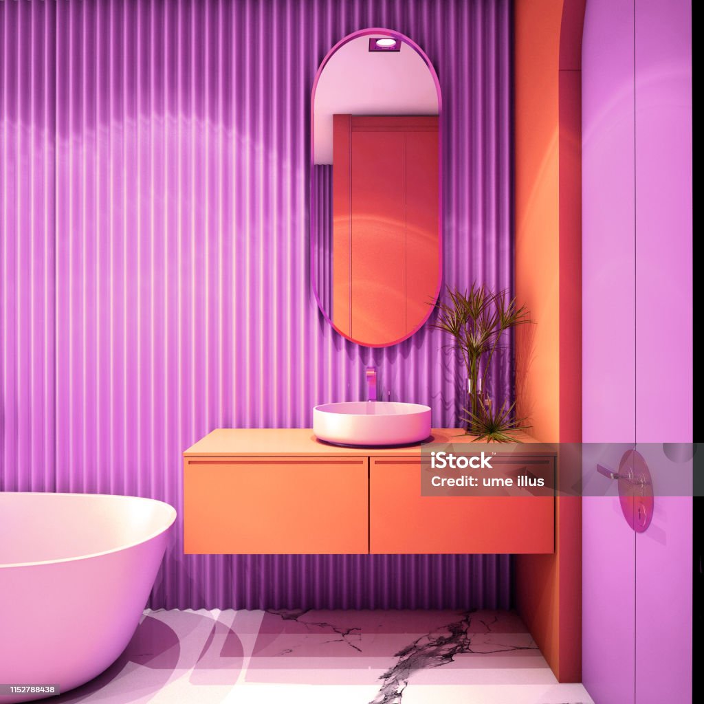Modern Bathroom Interior design,trend design 2019 ,3d rendering ,3d illustration Bathroom Stock Photo