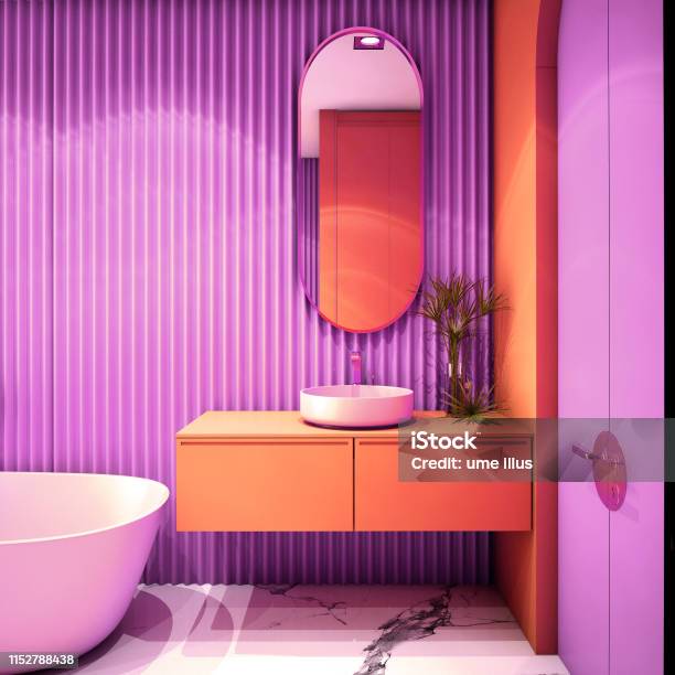 Modern Bathroom Interior Designtrend Design 2019 3d Rendering 3d Illustration Stock Photo - Download Image Now