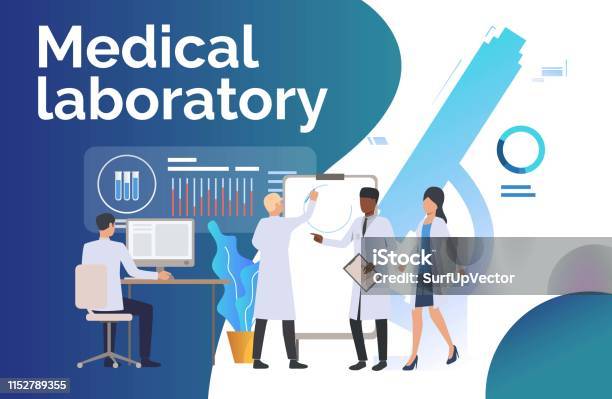 Ilustración de Los Científicos Analizan La Ilustración Vectorial De Datos Médicos y más Vectores Libres de Derechos de Doctor