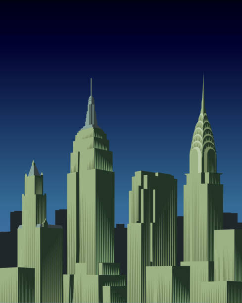 New York City Skyline New York’s famous skyline in Retro crosshatch style empire state building stock illustrations