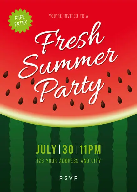 Vector illustration of Summer Party Invitation with watermelon background.