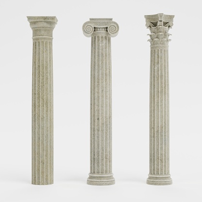 Renderizado 3D realista de columnas (dórico, Jónico y corintio) photo