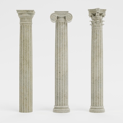 Realistic 3d Render of Columns (Doric, Ionic and Corinthian)