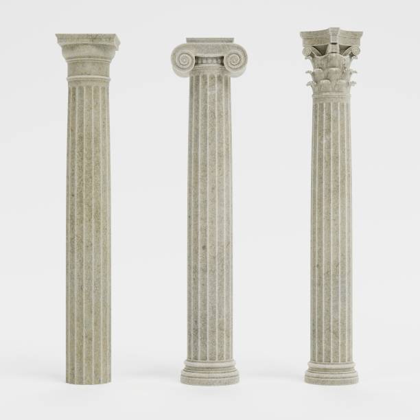 realistic 3d render of columns (doric, ionic and corinthian) - coluna arquitetónica imagens e fotografias de stock