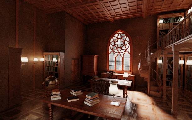 istock Realistic 3D Render of Old Antique Library 1152795165