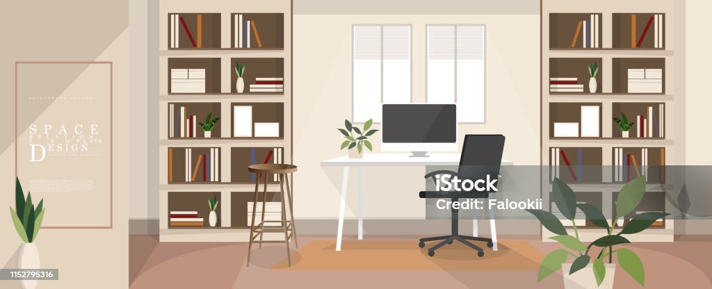 Cartoon Working Space Interior Design Family Relationship Vector ...