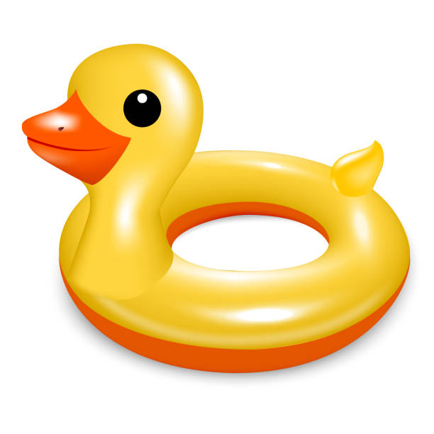 резиновое кольцо желтого утенка - duck swimming pool animal bird stock illustrations