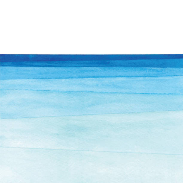 illustrations, cliparts, dessins animés et icônes de dégradé de l’océan aquarelle - mer horizon bleu