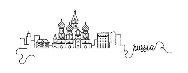 Vector illustration of Russia City Skyline Doodle Sign