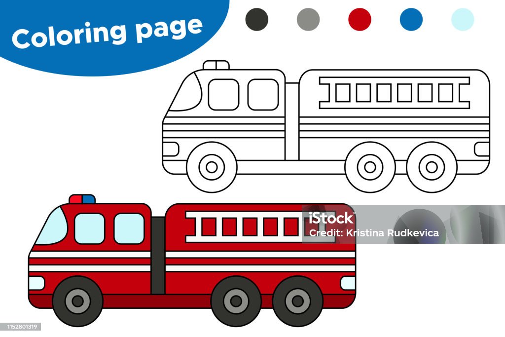 Vector coloring page fire engine. Educational game for preschool kids. Mode of Transport stock vector