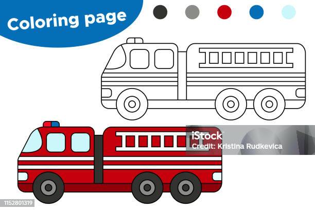 Vector Coloring Page Fire Engine Stock Illustration - Download Image Now - Mode of Transport, Transportation, Activity