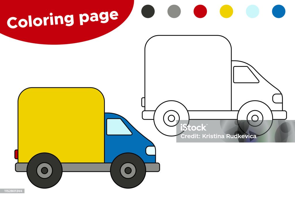 Coloring page for kids. Vector cartoon truck. Educational game for preschool children. Book stock vector