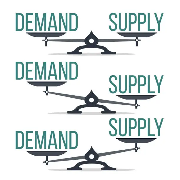 Vector illustration of Demand And Supply Balance On Scale Set Vector