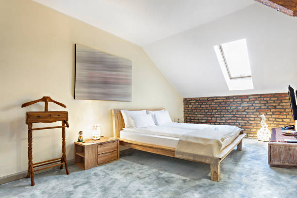 istock Luxurious modern loft bedroom interior with twin bed 1152803875