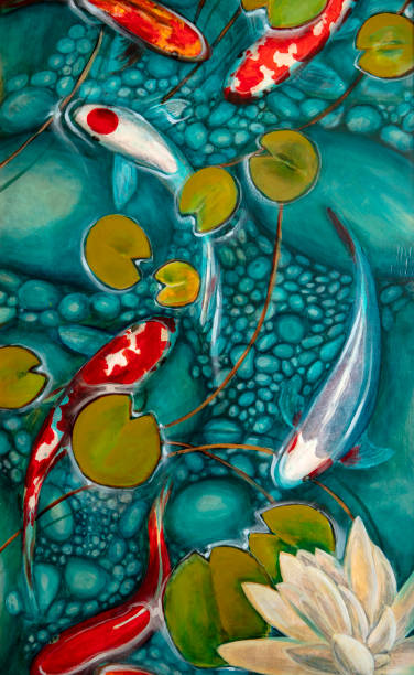 istock goldfish in the lake, oil painting, handmade 1152807472