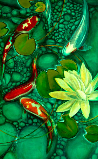 istock goldfish in the lake, oil painting, handmade 1152807473