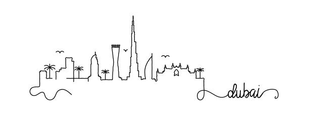 dubai city skyline doodle sign - dubai stock-grafiken, -clipart, -cartoons und -symbole