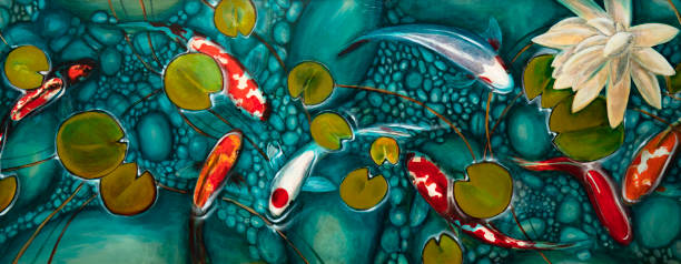 istock goldfish in the lake, oil painting, handmade 1152807560