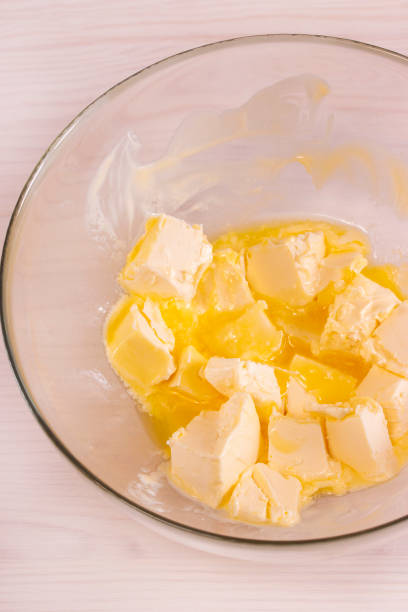 istock Melted butter for baking in a transparent bowl, top view, vertical 1152808856