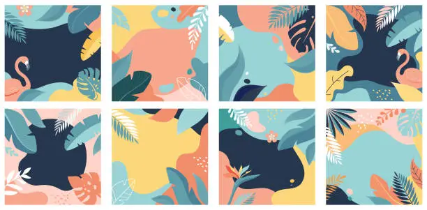 Vector illustration of Collection of abstract background designs - summer sale, social media promotional content. Vector illustration