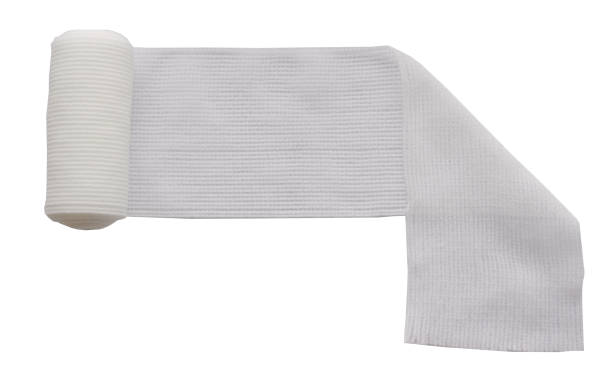 Roll gauze with fold on isolated  white background stock photo