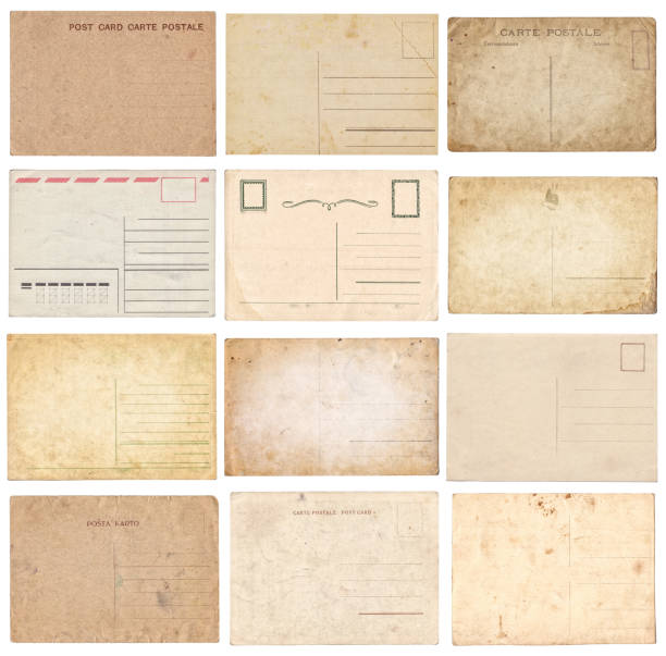 Set of various old vintage postcards isolated on white