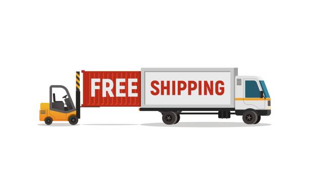 istock Isolated cartoon loader unloads the truck vector object. Free shipping delivery service. 1152814705