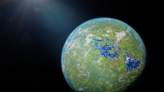 artist's impression, habitable fantasy planet far far away