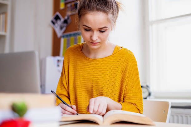 istock A young female student sitting at the table, studying. 1152820450