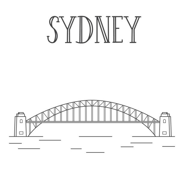 Sydney harbor bridge line art illustration. Sydney harbor bridge sydney harbour bridge stock illustrations