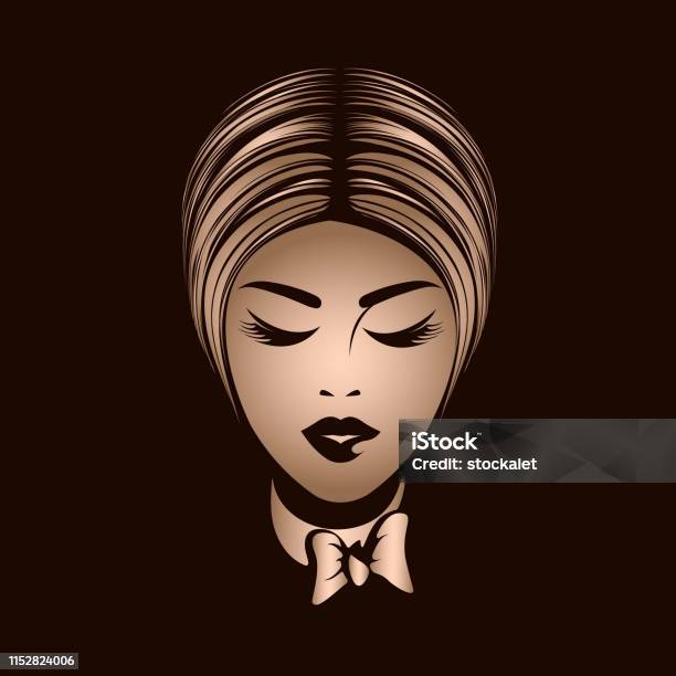 Elegant Beautiful Woman With Short Haircut And Bold Makeup Wearing A Bow Tiestyle Beauty And Hair Salon Vector Illustration Stock Illustration - Download Image Now