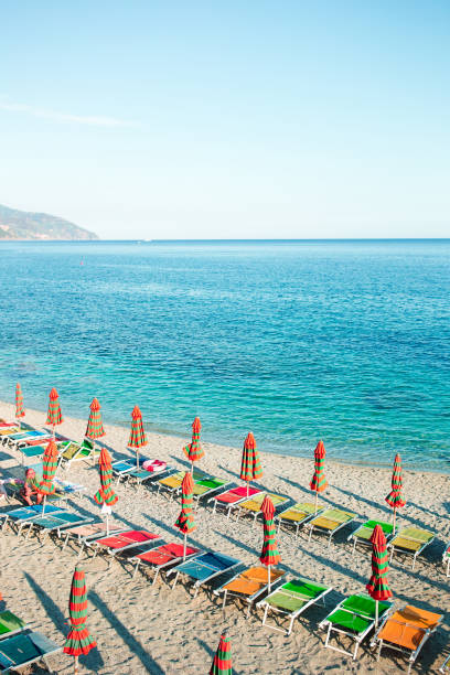 istock Empty beach with closed umbrellas on italian coast 1152829470