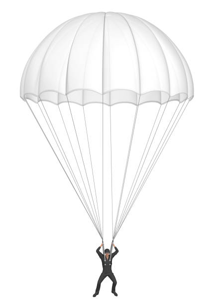istock Parachutist with white round parachute 1152831014