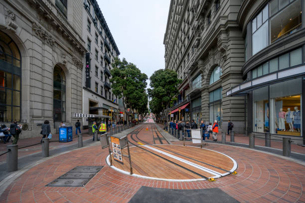 People walking at the Powell Street in central San Francisco, California, United States.