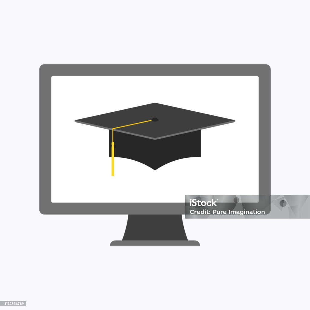 Computer Graduate Cap Graduation Cap With Gray Computer On White Background Stock ...