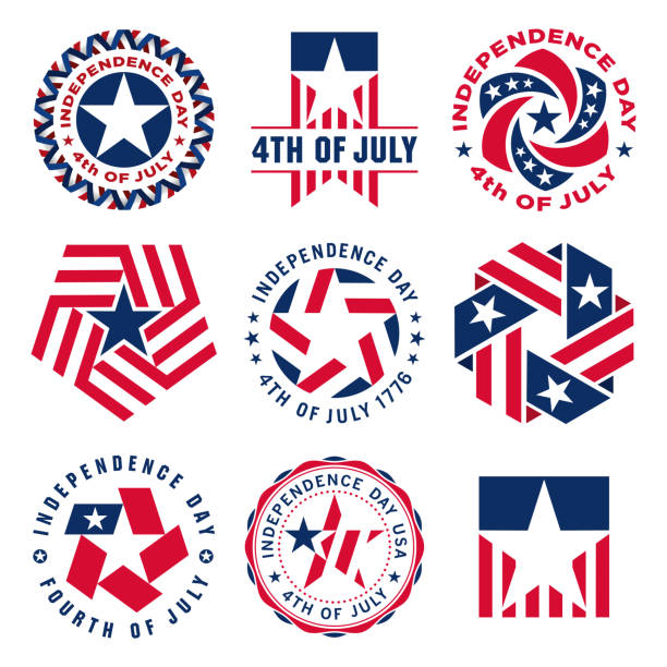 illustrazioni stock, clip art, cartoni animati e icone di tendenza di collezione di etichette vintage del 4 luglio che commemorano il giorno dell'indipendenza degli stati uniti. - flag american flag usa american culture