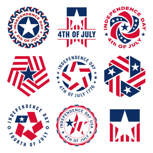 ilustrações de stock, clip art, desenhos animados e ícones de collection of fourth of july vintage labels commemorating united states independence day. - unites states of america