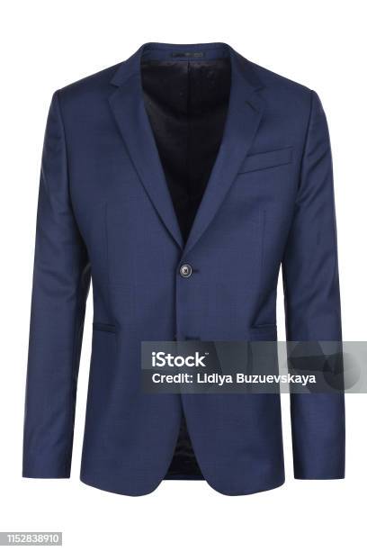 Male Dark Blue Blazer On Isolated Background Stock Photo - Download Image Now - Blazer - Jacket, Suit Jacket, Jacket