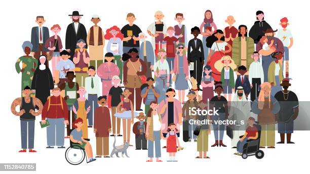 Socially Diverse Multicultural And Multiracial People On An Isolated White Background Stock Illustration - Download Image Now
