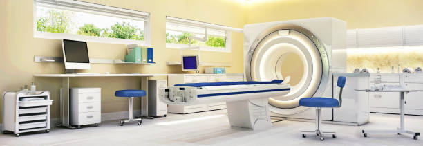 병 실에 mri 기계. 병원 인테리어 디자인 - medical equipment mri scanner hospital mri scan 뉴스 사진 이미지