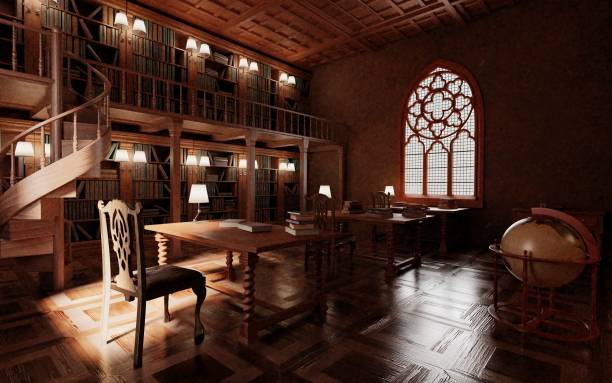 istock Realistic 3D Render of Old Antique Library 1152848462