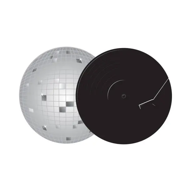 Vector illustration of disco ball and vinyl record