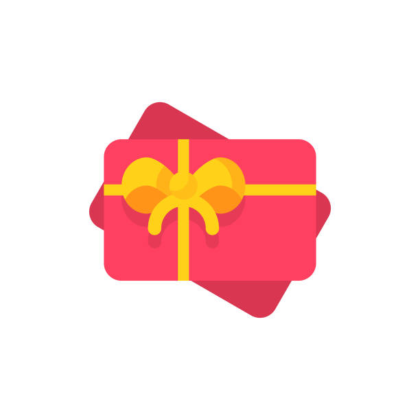 ilustraciones, imágenes clip art, dibujos animados e iconos de stock de tarjeta de regalo icono plano. pixel perfect. para móvil y web. - gift card