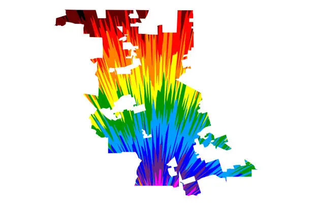 Vector illustration of Stockton city (United States of America, USA, U.S., US, United States cities, usa city)- map is designed rainbow abstract colorful pattern, City of Stockton map made of color explosion,