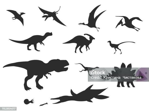 Dinosaurs And Jurassic Dino Monsters Icons Stock Illustration - Download Image Now - Dinosaur, Black And White, Vector
