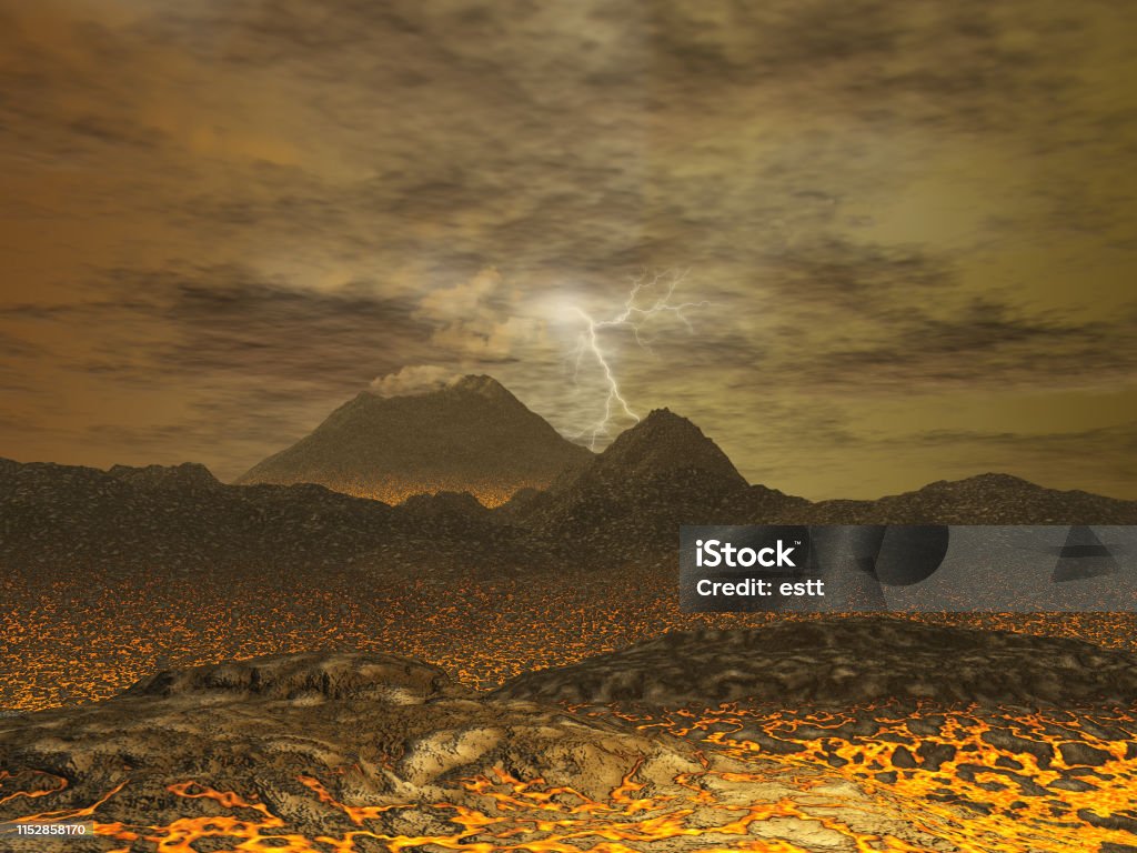 3d illustration of a landscape of Venus Venus - Planet Stock Photo