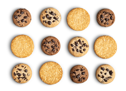 Cookies on white with clipping path. This file is cleaned and retouched.