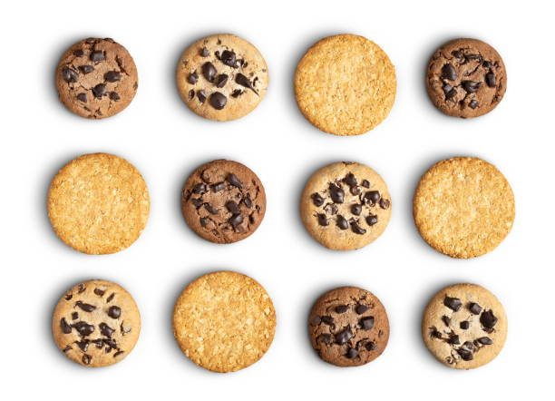 Cookies on white with clipping path Cookies on white with clipping path. This file is cleaned and retouched. chocolate chip cookie top view stock pictures, royalty-free photos & images