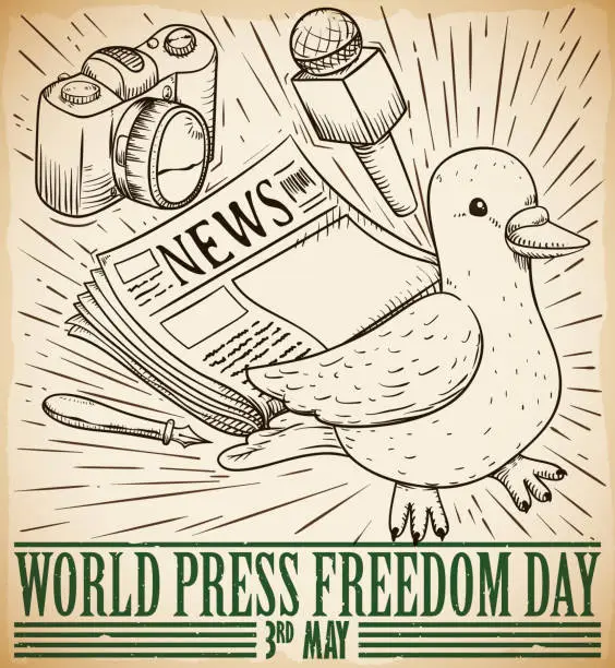 Vector illustration of Dove and Mass Media Draws for Press Freedom Day Celebration